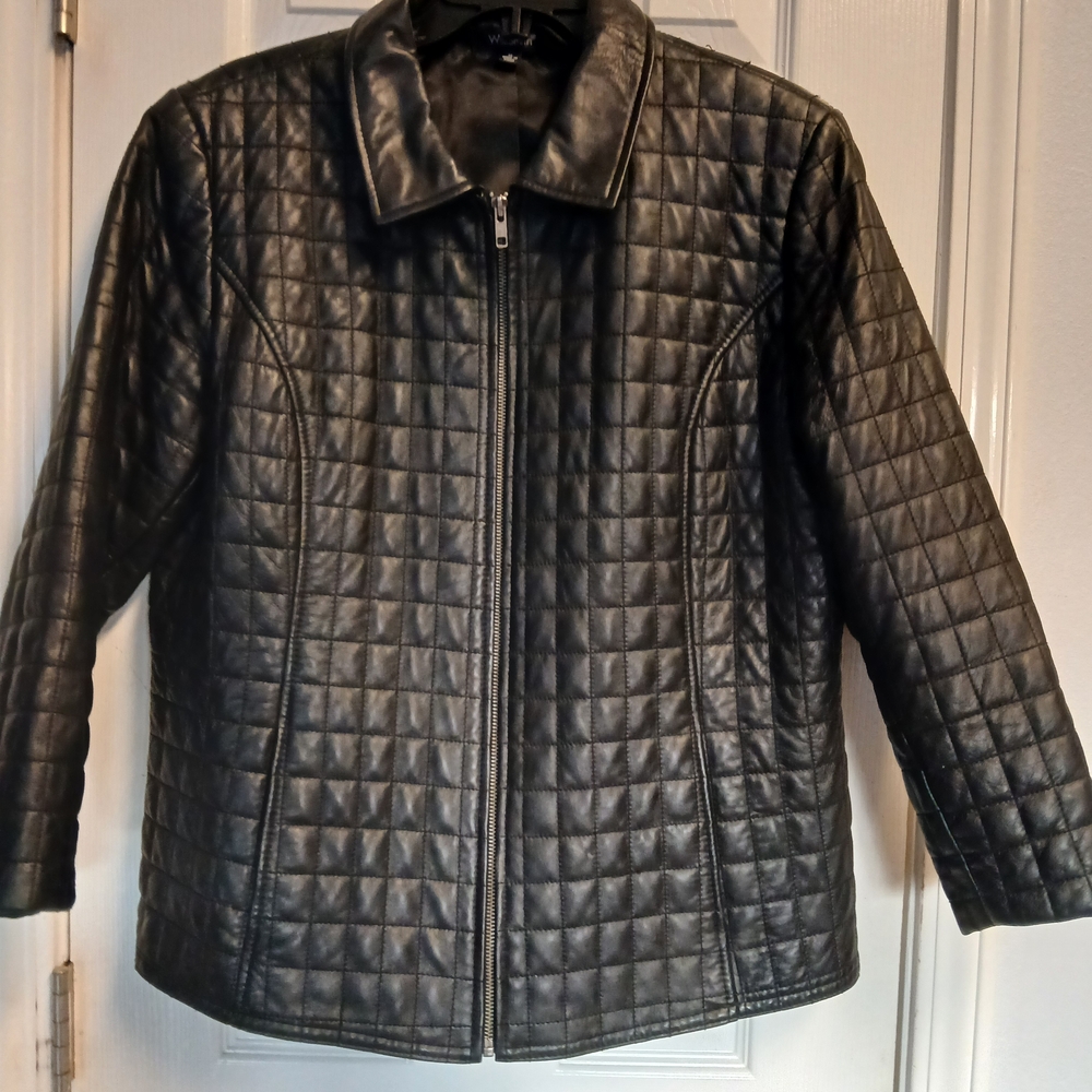 100% Lamb Leather  Black Quilted  Jacket